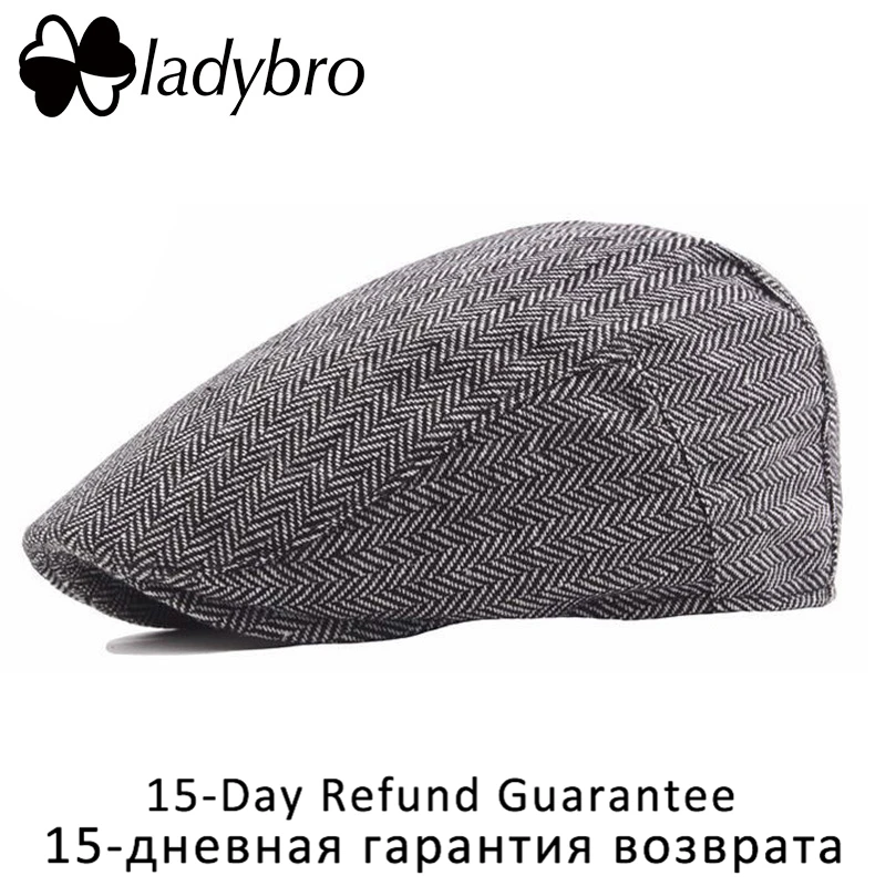 

Ladybro Retro Flat Cap Autumn Winter Hat Men 30% Wool Berets Hat Women Visor Cap Lady Casual Black Baseball Cap Female Bone Male