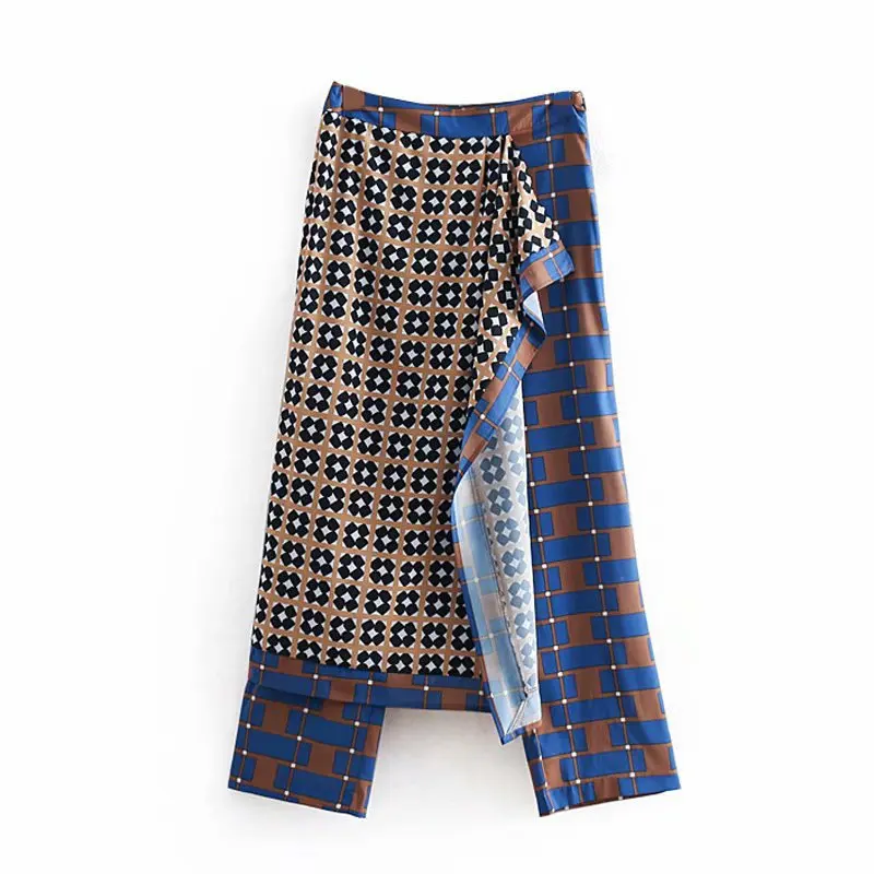 

Women's Wide Leg Pants Stitching Wrap-style Drape Printed Straight
