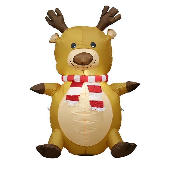 4 Foot Christmas Inflatable Cute Smiling Reindeer w/ Holly Garden LED