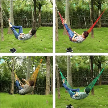 

Single Person Mesh Nylon Hammock Portable For Camping Beach Outdoor Leisure Hanging Bed Swing Adult Furniture Ulatralight New