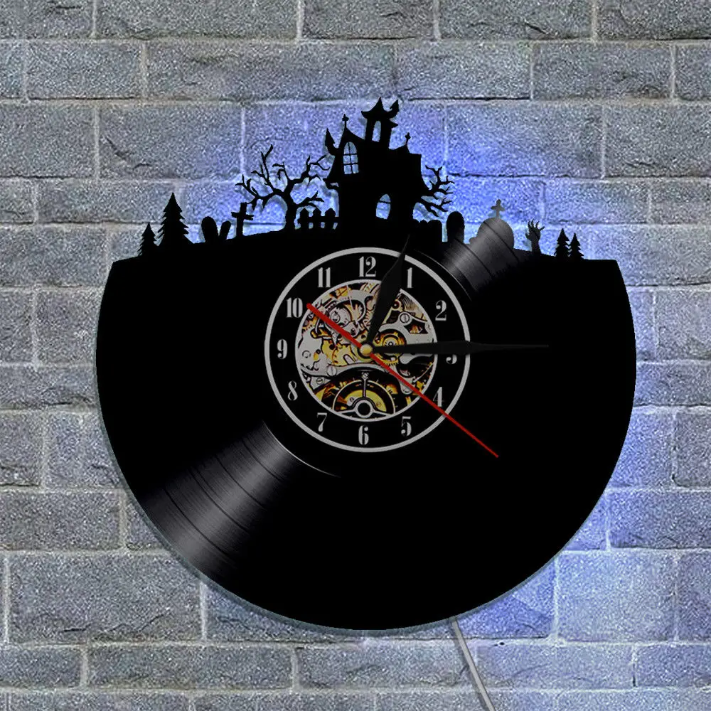 Creative Vinyl Record Wall Clock with LED Backlight Night Light Clocks Mute Modern Design ...