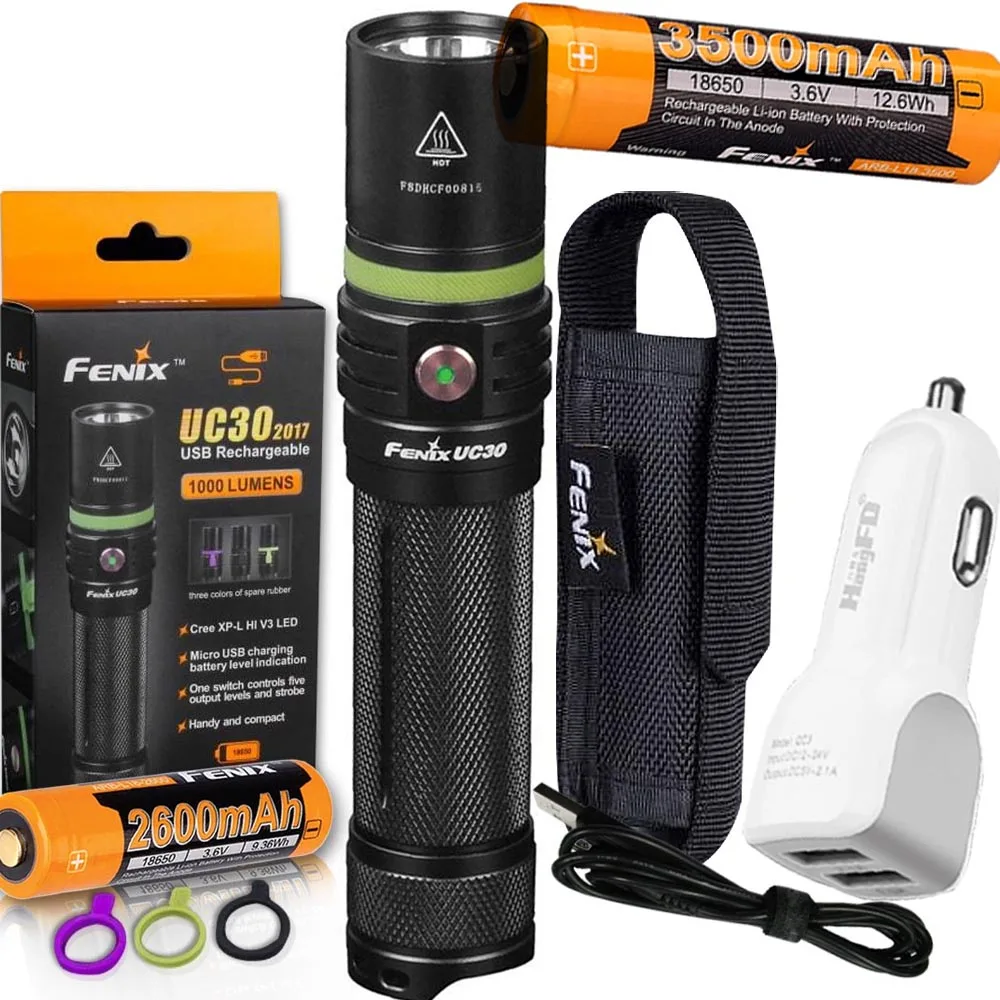 

Fenix UC30 New Edition 1000 Lumens USB Rechargeable LED Flashlight with Fenix Charging Cable, 18650 battery,car charger