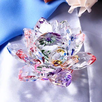 

Various Colors 85mm Crystal Lotus Crafts Glass Flower Miniatures Paperweight Table Ornaments Gift Home Decoration Accessories
