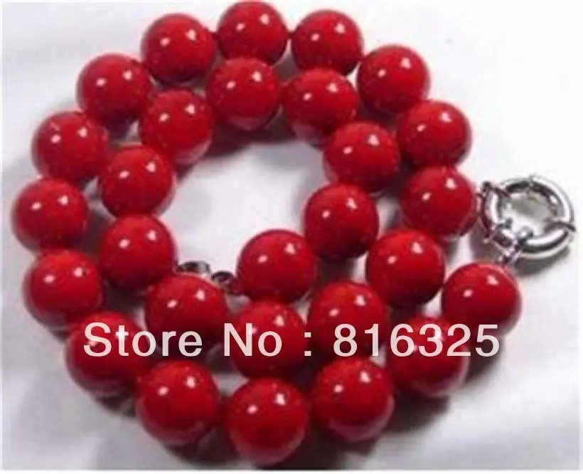 

FREE SHIPPING>>12mm Red Sea Coral Gems Round Bead Necklace 18'' AAA