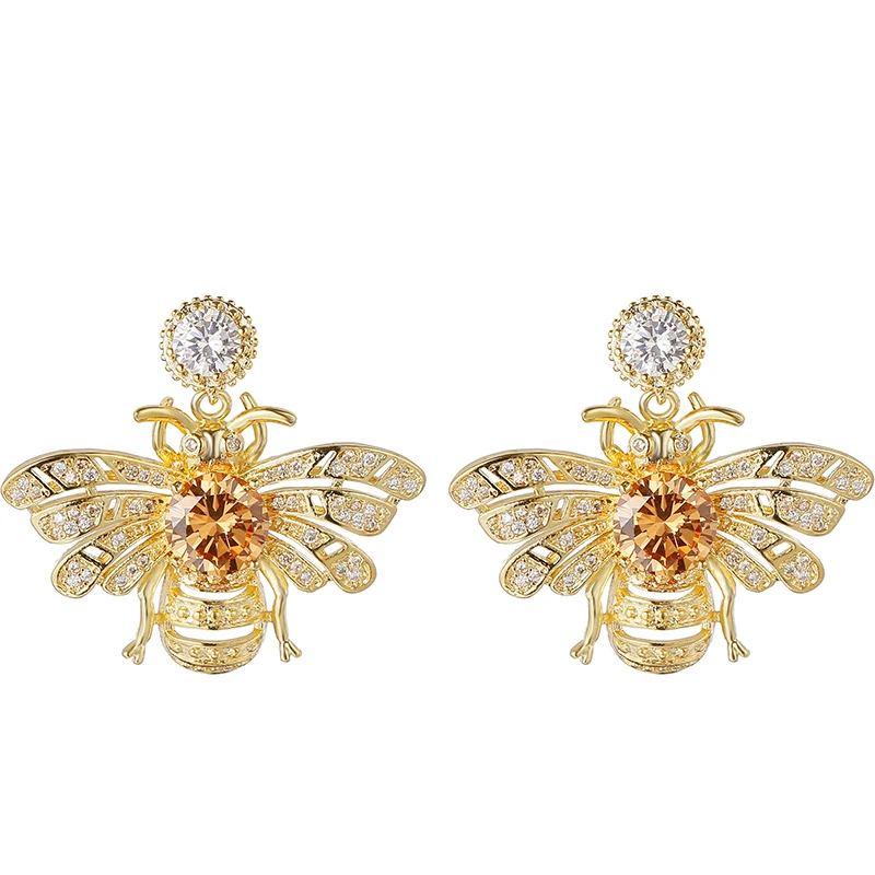 

Cute Rhinestone Crystal Insect Gold Bumble Honey Bee Stud Earrings Honeybee Earrings For Women Girls Piercing Jewelry