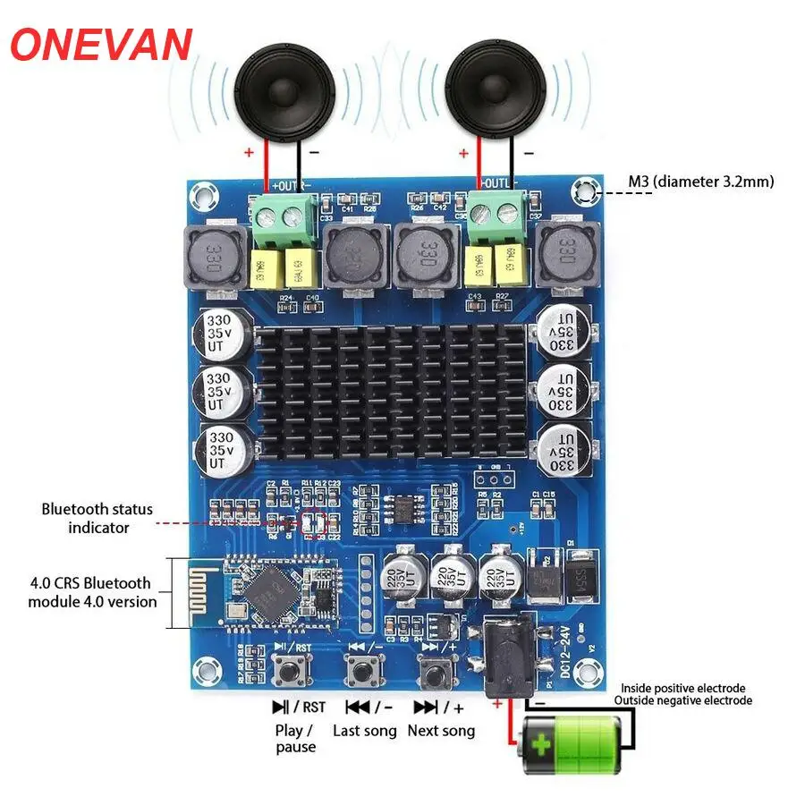 

2x120W Power Bluetooth Dual Channel Digital Amplifier Module TPA3116D2 XH-M548 Audio Amplifier Board