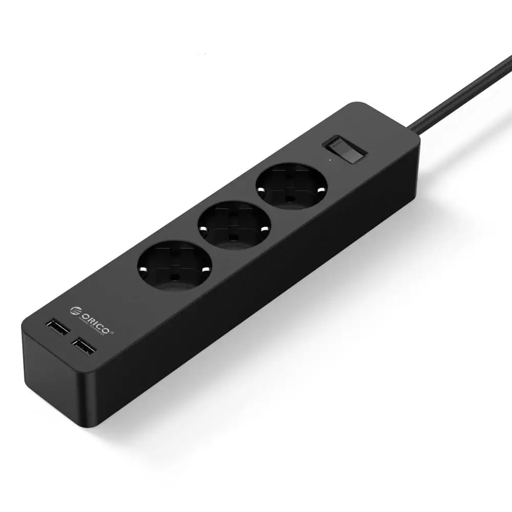 ORICO USB разъем питания с 2 USB 2.4A быстрой зарядки Стандартный удлинитель Разъем питания полосы Домашняя электроника адаптер - Цвет: 3 AC Outlets black