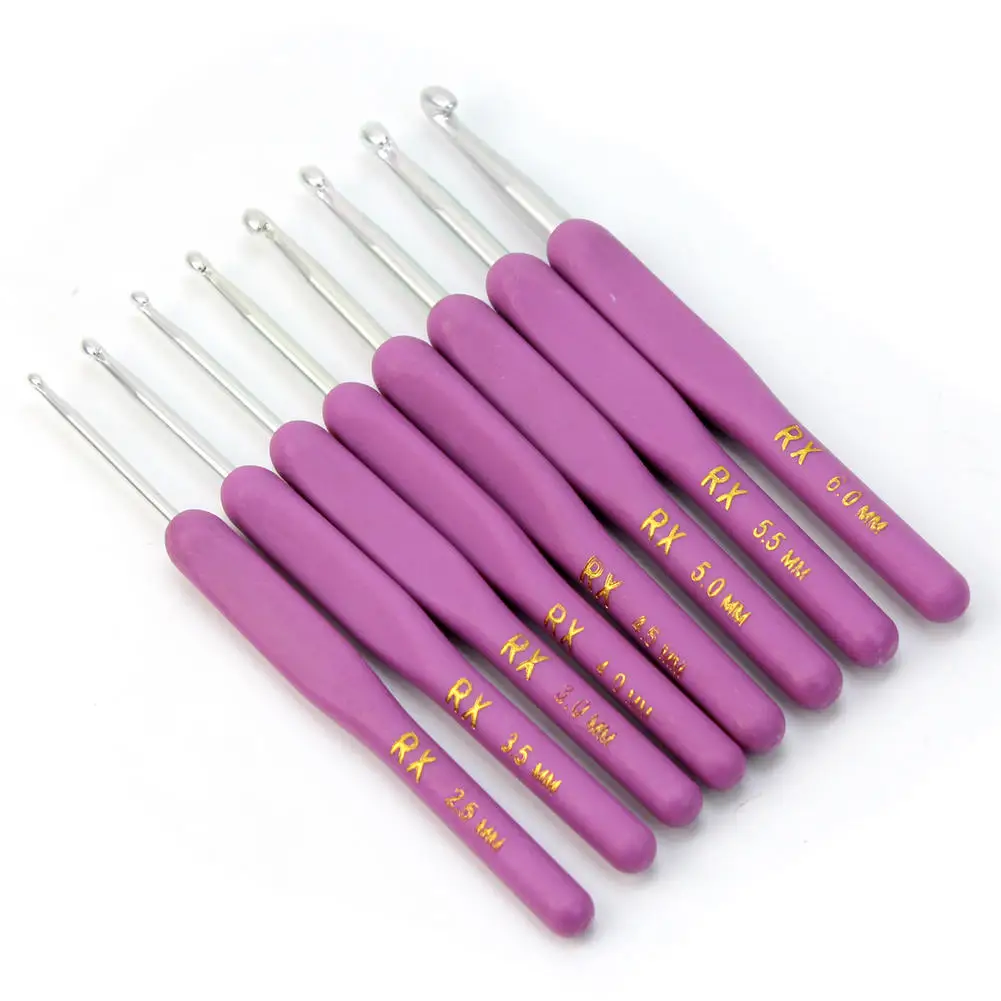 

8pcs/Set Plastic Handle Metal Aluminum Crochet Hooks Knitting Needles 2.5-6.0mm Knit Set DIY Weave Crafts Needlework Tools