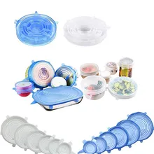 6 шт. Мягкая силиконовая крышка Крышка для хранения продуктов питания всасывающий контейнер с крышкой сковорода Крышка для кастрюли Кухня Фрукты цепляющая пленка противоскользящая утечка