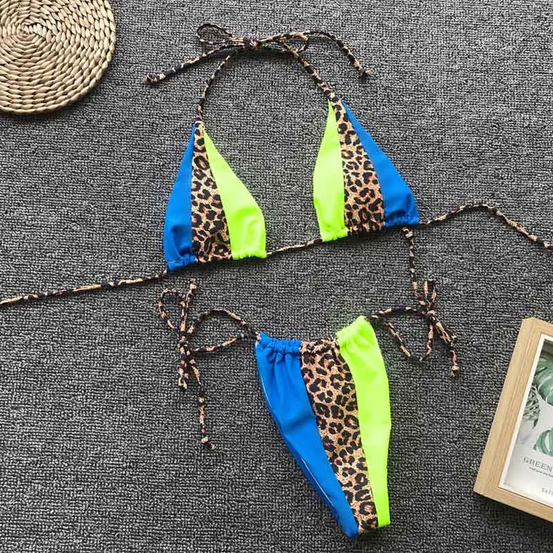 

Green Leopard Thong Bikinis 2019 Sexy Mujer Neon Triangle Swimwear Women Bathing suit String Swimsuit Push up Micro Bathers