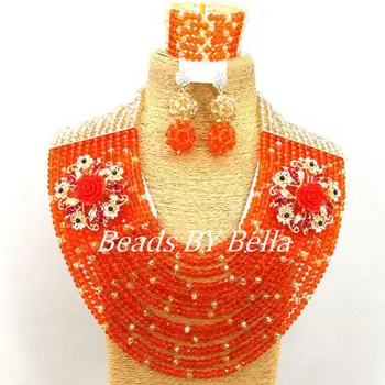 

New 12 Hot Orange Crystal Beads Necklace Set African Wedding Beads Jewelry Set Nigerian Party Women Jewelry Free Shipping ABY063