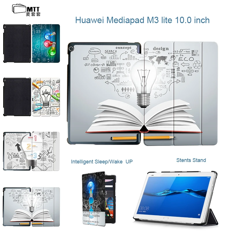 

MTT Creative Bulb Case for HUAWEI Mediapad M3 Lite 10 10.1" 2017 Funda Tablet Case Slim PU Leather Smart Protective Stand Cover