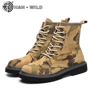 

Army Style Women Platform Ankle Boots Female Genuine Cow Leather Ankle Boots Fashion Camouflage Motorcycle Boots Brand Shoes