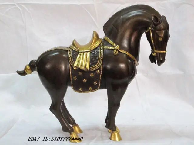 

12" Royal regius 100% 24k gold Copper plum blossom golden saddle Horse Statue Garden Decoration 100% real Brass Bronze