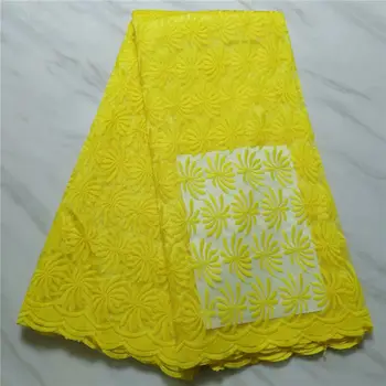 

yellow Latest African Laces 2019 Embroidered Nigerian Laces Fabric High Quality Dubai French Mesh Lace Fabric 5 Yards