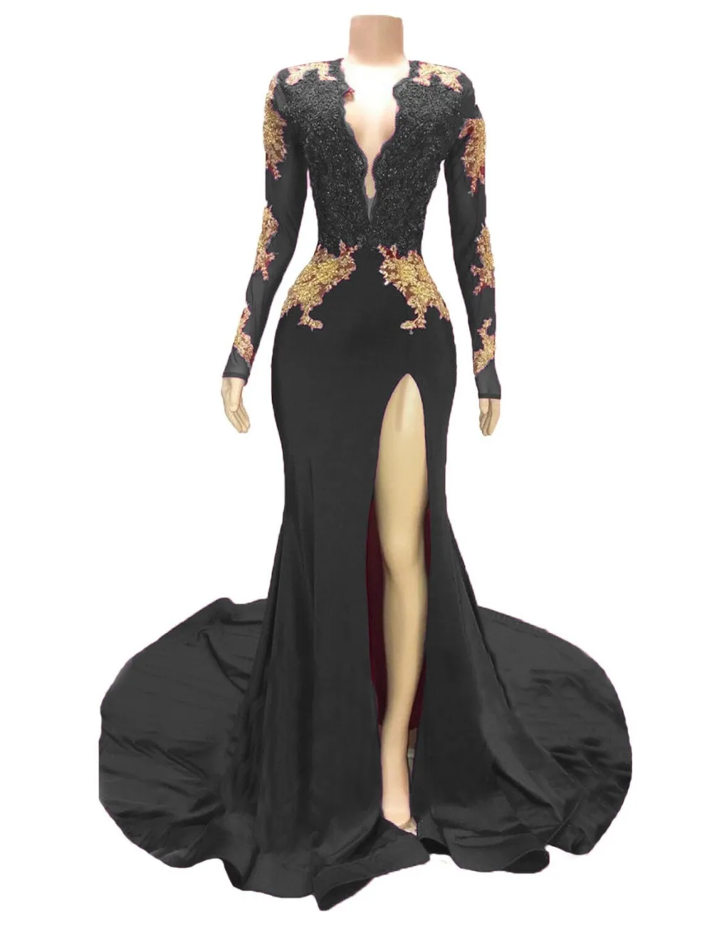 Lace Mermaid Long Sleeve Split Evening Dress Party Prom Formal Gown Custom