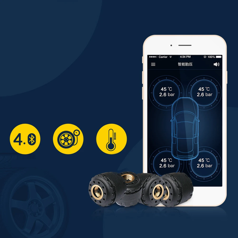 TP630 TPMS автомобильный Bluetooth TPMS давление в шинах PSI Бар Температурная сигнализация с 4 датчиками для IOS для Android iPhone