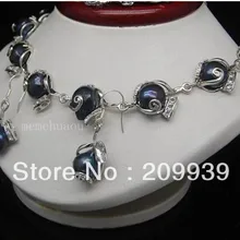 Huij 001894 благородный естественную форму 10- 11 мм черный барокко искусственного жемчуга серьги ожерелья