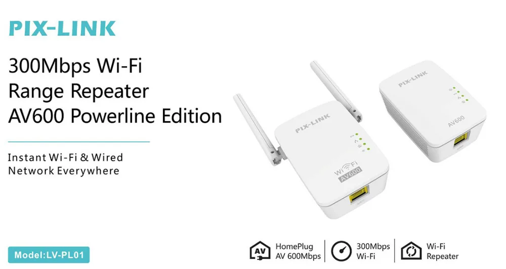 1 пара PIXLINK AV600 600 Мбит/с Powerline адаптер 300 Мбит/с беспроводной Wi-Fi Ethernet Homeplug сетевой маршрутизатор расширитель диапазона повторитель