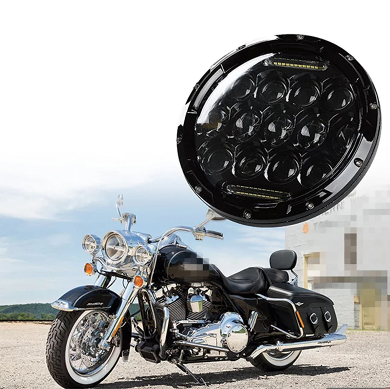 Headlights With Halo Ring Angel Eyes DRL For Harley Davison, Chopper, Roadster, Daymaker, Batwing & Motorcycle