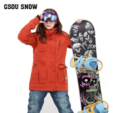 Женская оранжевая Лыжная куртка средней длины с несколькими карманами, куртка для сноубординга, Женская водонепроницаемая термостойкая зимняя куртка 10K
