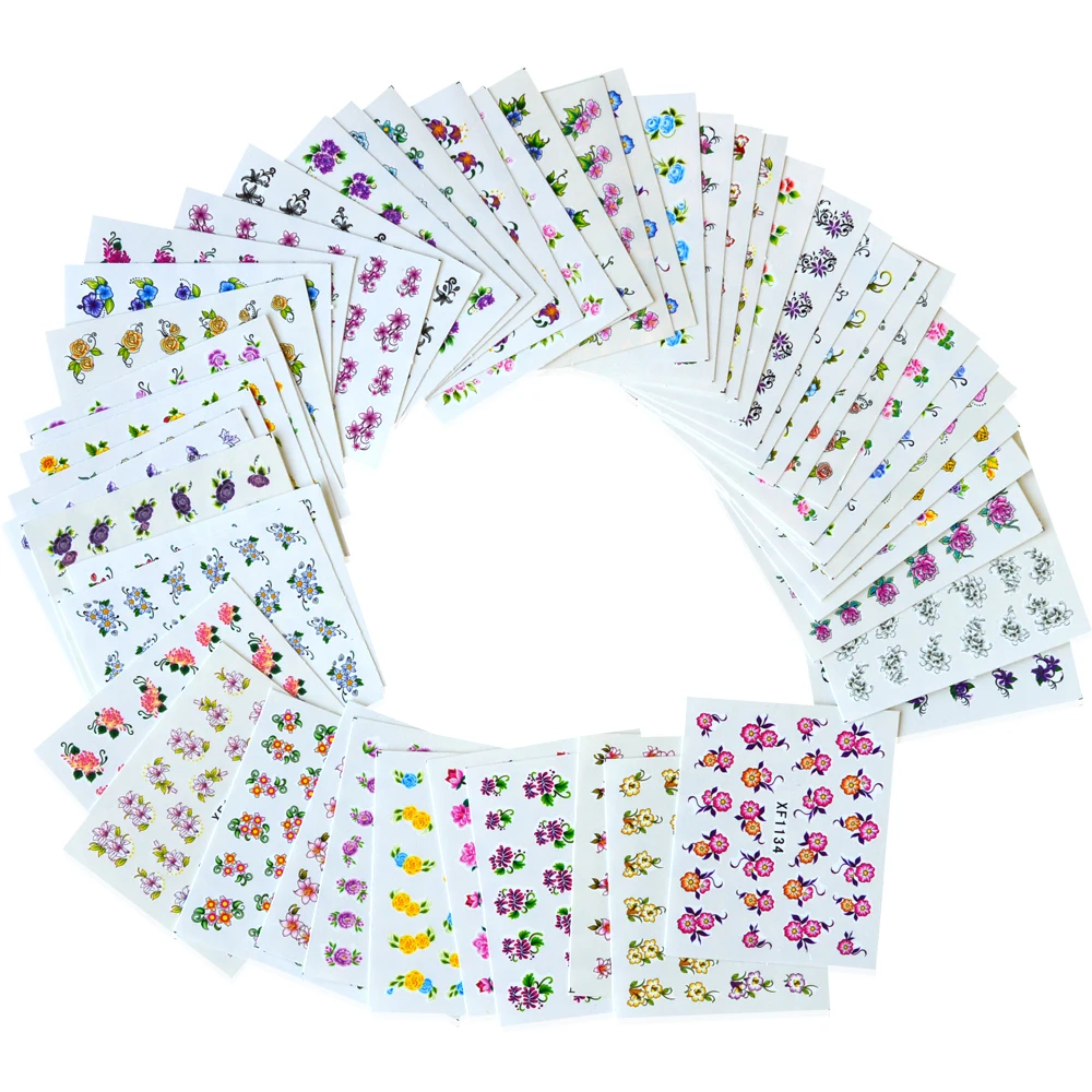 50 листов Переводные переводные наклейки для ногтей новые смешанные 50 Дизайнов цветок Маникюр для кончиков ногтей инструменты XF1101-1150