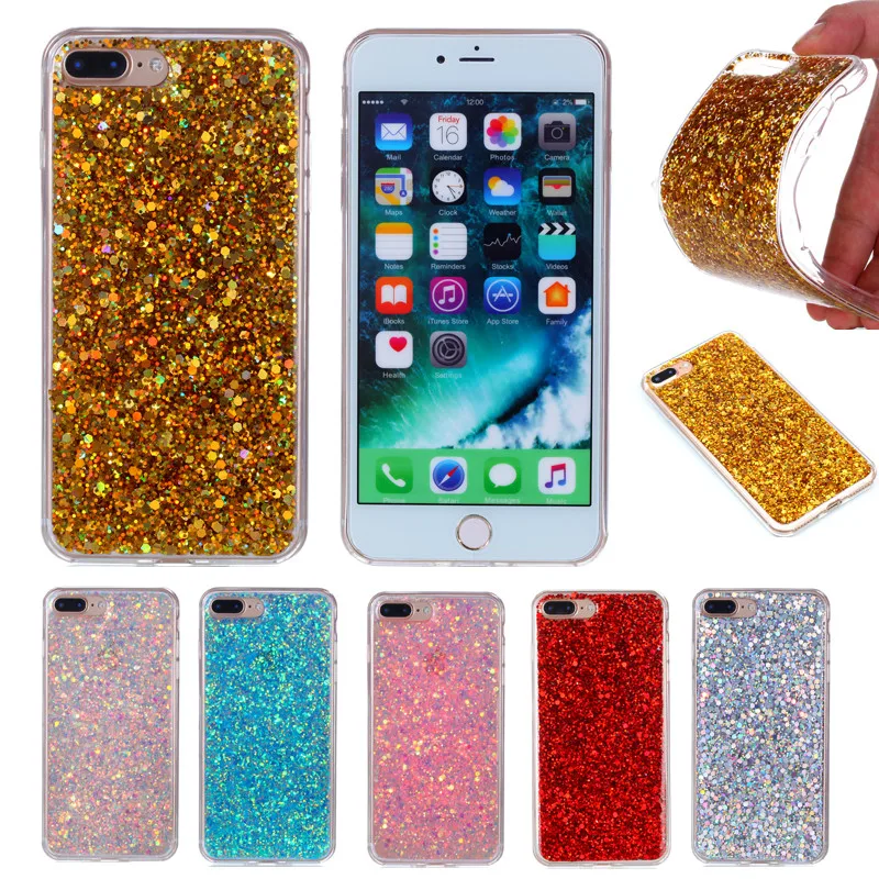 

For iPhone7 7Plus Colored Shining Case Soft Silicone TPU Frame with Shiny Glitter Back Cover Case for iPhone 7 7 Plus Soft Cover
