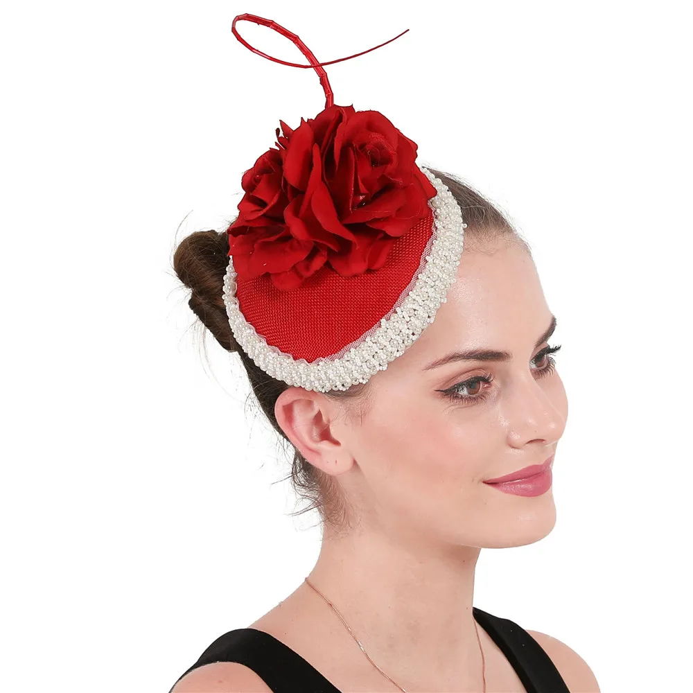 

Elegant Ladies Red Fascinators Hats Feathers Cocktail Formal Dress Headpiece For Women Party Tea Race Wedding Hair Accessories