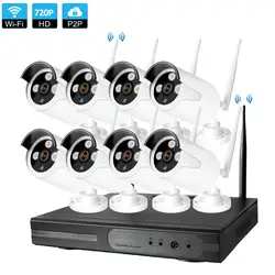 Plug and Play 8CH 720 P HD Беспроводной NVR комплект P2P 720 P внутренний наружный IR Ночное Видение безопасности 1.0MP IP Камера WI-FI CCTV Системы