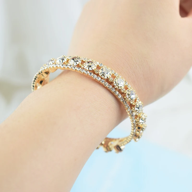 Silver Plated Crystal Rhinestone Bracelets & Bangles for women Adjustable Wedding Jewelry Gifts
