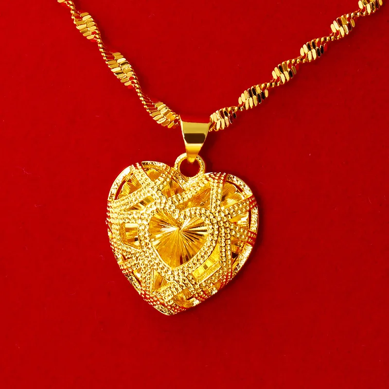 Ожерелье с подвеской в форме сердца для женщин, модный дизайн, 24K Дубаи, золотые украшения, свадебные юбилейные ювелирные изделия
