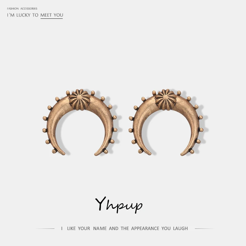 

Yhpup Stylish Vintage Ethnic Moon Geometric Stud Earrings Zinc Alloy Geometric Gold Silver Earrings for Women Party Jewelry New