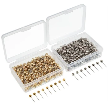 

800 Pieces Map Tacks Push Pins Round Plastic Head with Stainless Steel Point, 0.16 Inch Head, Gold and Silver