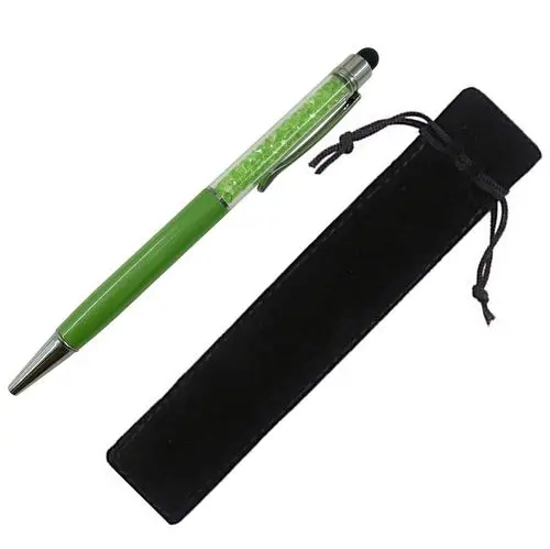 100 шт Выгравированная кристальная ручка-стилус со стразами шариковые ручки сенсорная ручка Персонализированные Свадебные сувениры индивидуальные рекламные подарки - Цвет: Green with bag