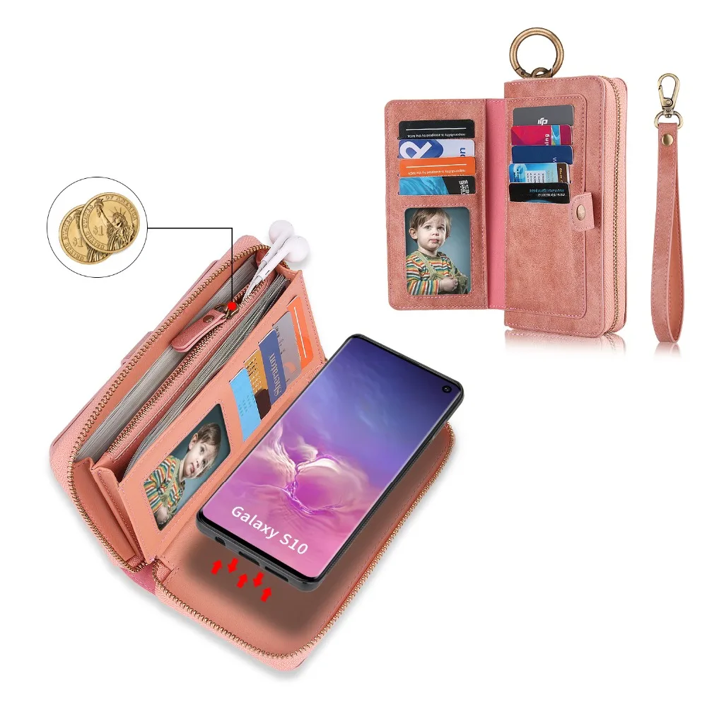 For Samsung Galaxy S7 Edge S8 S9 S10 Plus Multi-functional fashion zipper Wallet Leather Case Flip Stand Cover Mobile Phone Bag