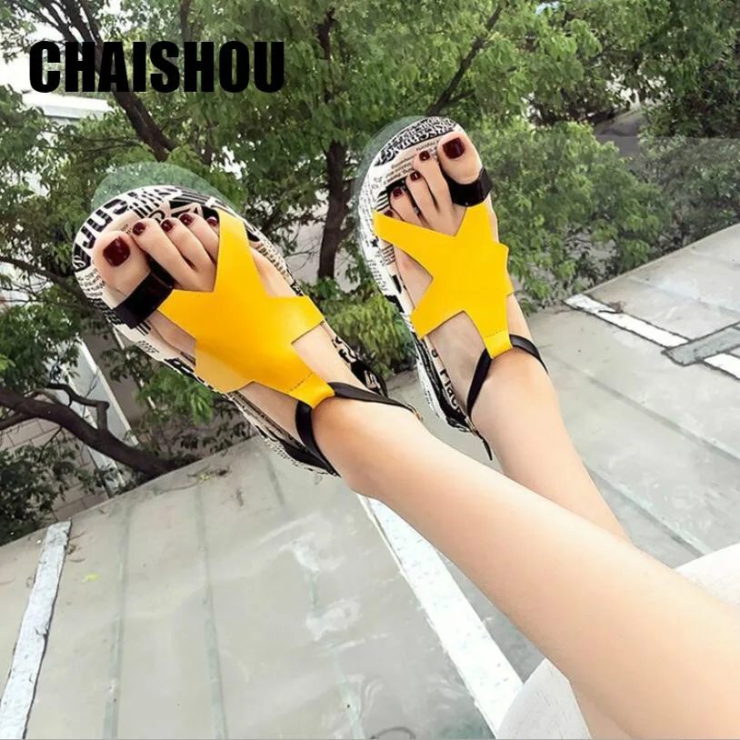 

CHAISHOU shoes woman summer personality net red thong sandals 2019 new muffin platform beach sandals zapatos mujer CS-503