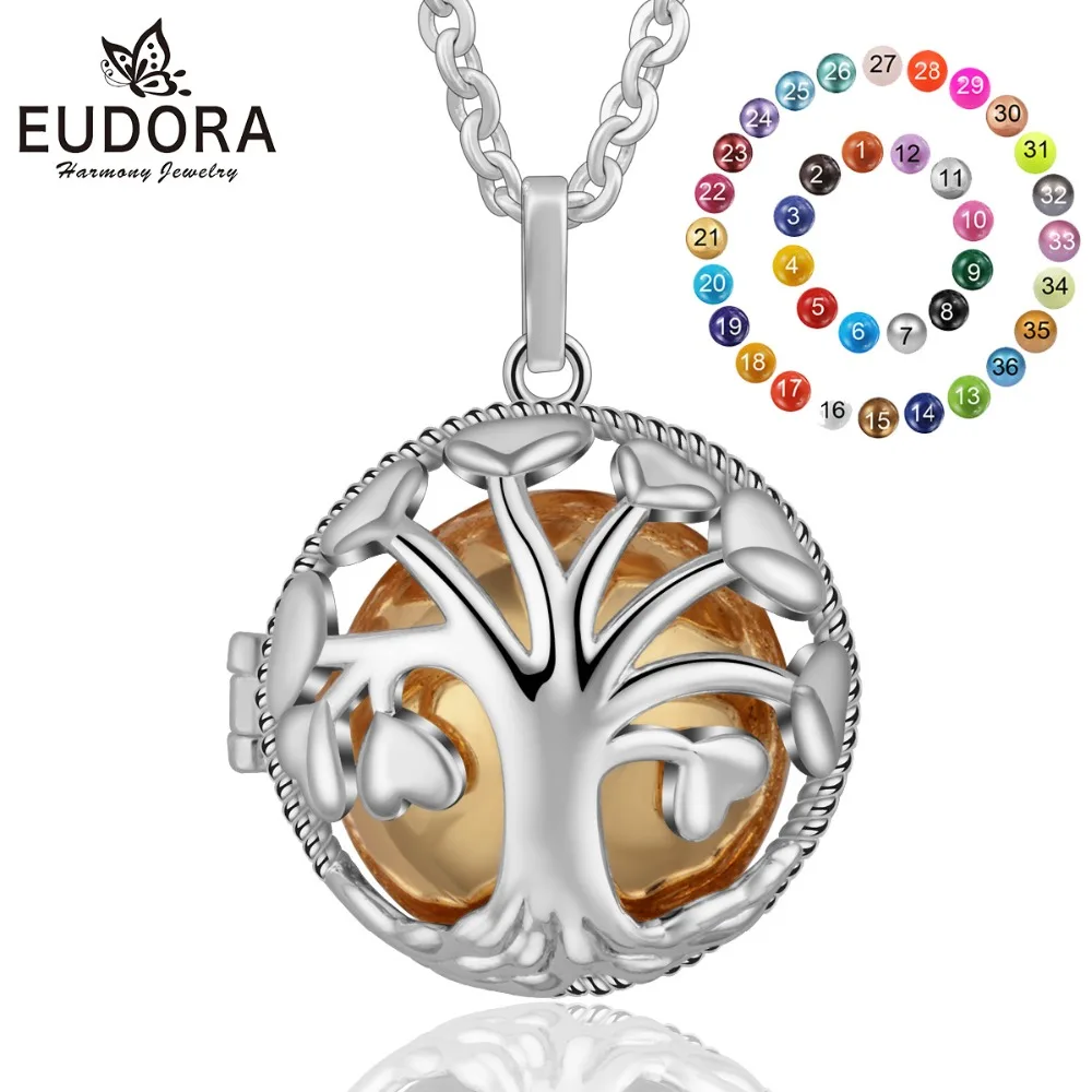 

Eudora 20mm Harmony Ball Heart Tree of life Cage Pendant Necklace fit 20/18mm Musical Sound Chime Ball for Pregnant Women K293N2