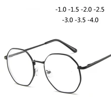 Полигональные женские мужские очки для близорукости с градусом Ретро Металлические очки для близоруких золото/серебро/черный-1,0-1,5-2,0 до-4,0