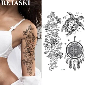 

REJASKI Black Henna Kit Turtle Temporary Tattoos Sticker Art Leaves Custom Tatoos For Women Turtle Sexy Fake Tattoo Sheets