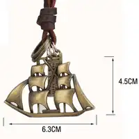 Factory Direct Hotselling Cool Rock Sailing Ship Pendant Genuine Leather Long Chain Necklace Vintage Design Free Shipping