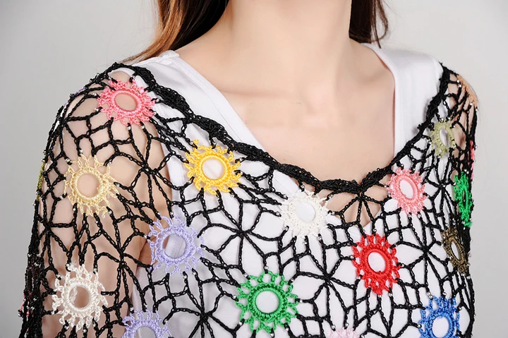 Summer Style Ice Silk Thin Lace Blouse Lady Sunscreen Crochet Shawl Hollow Out Flower Patterns Cape shirts blusas womens shirts and blouses