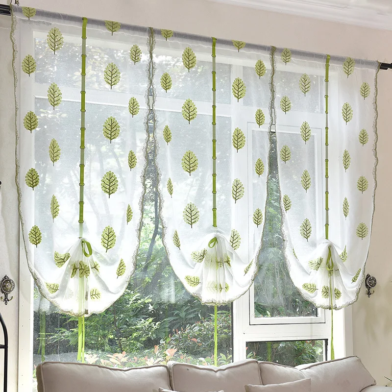 

New Arrival Shades Tree Printed Roman Blinds Short Curtain Curtains For Kitchen Coffee Tulle Yarn Sheer Curtains Cortinas
