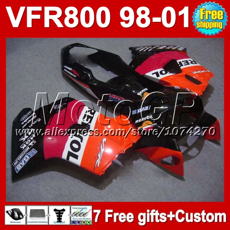 7 подарки + новый для HONDA 98 - 01 VFR800 VFR 800RR 800 Repsol # 62108 VFR800RR 99 00 оранжевый красный 1998 1999