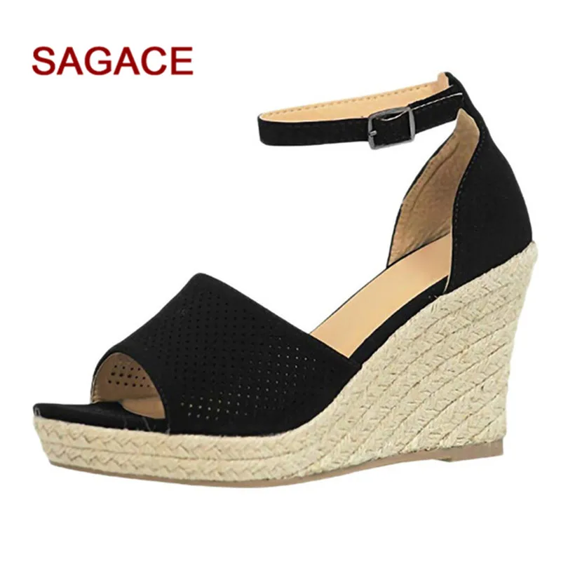 

SAGACE Wedges Shoes Women Buckle Ankle Strap Sandals Fish Mouth Wedges Sandals Lady Breathable Wedges Shoes Buty Damskie
