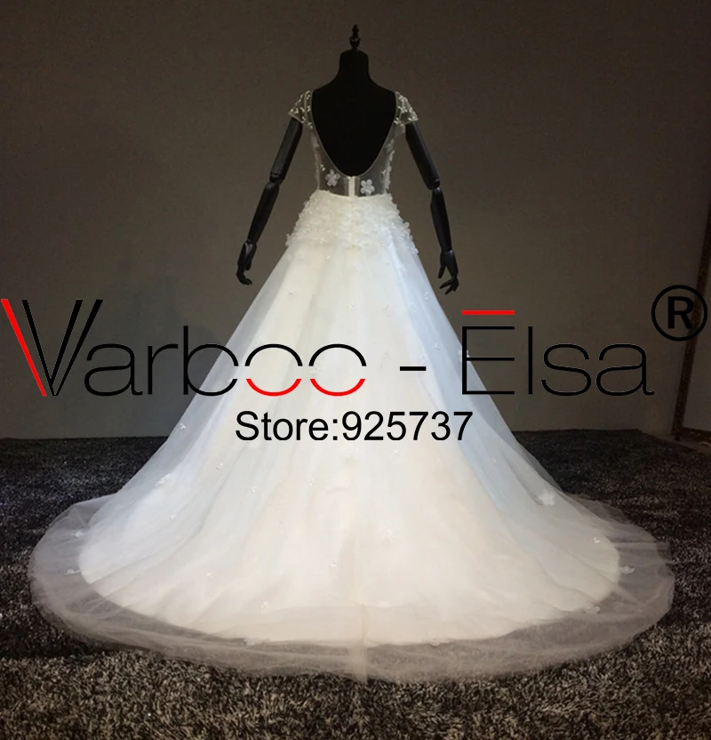 Varboo_elsa 2018 платье Vestido De Noiva 3D аппликация бисером свадебное платье Белый Кружево короткий рукав Кисточки поезд арабский линия свадебное