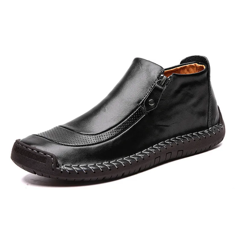Новые зимние Мужские зимние сапоги высокое качество кожаные плюшевые Мужские ботильоны Обувь на теплом меху Для мужчин сапоги осень Мужская обувь повседневная обувь большой Размеры - Цвет: black