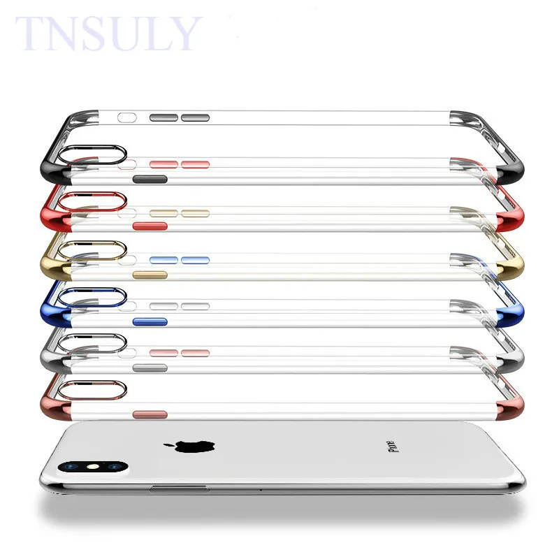 

TNSULY Case For IPhone X S MAX 6 Cover 7 8 Plus XR Electroplating TPU Soft Shell 5 C SE Transparent Protective Sleeve
