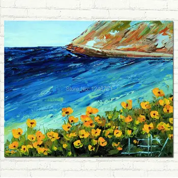 

Hand Made Modern Art California Poppies Palette Knife Art Landscape Oil Painting Pacific Highway