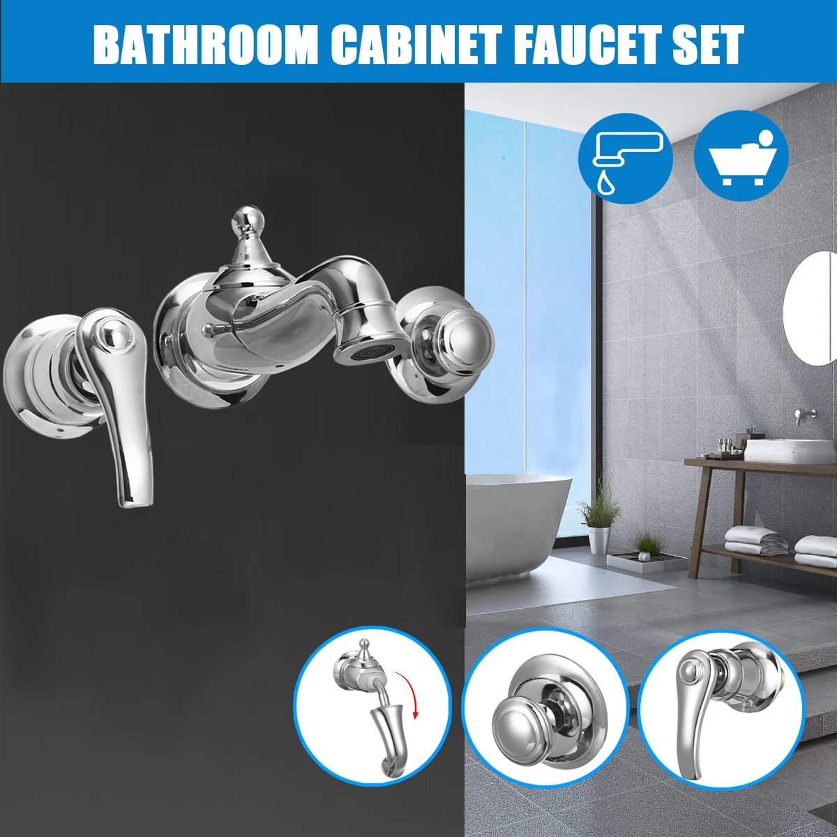 

Xueqin High-Grade Chrome Wall Mounted Bathroom Bathtub Cabinet Faucet Set Pull-Out Shower Faucets Spray Head Tap With Two Hoses