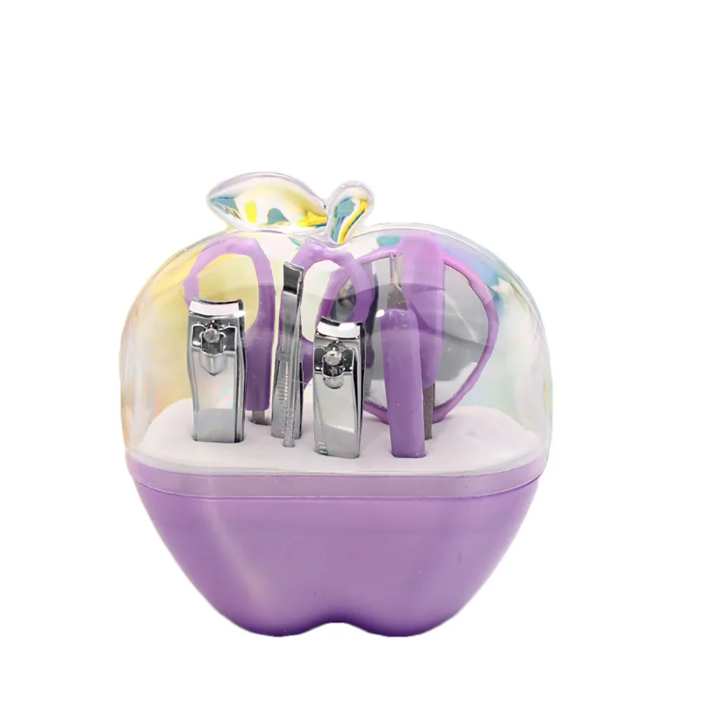 

9 Pieces In 1 Staineless Manicure Pedicure Set Ear Pick And Nail Clipper Apple Shaped For Travel Purple 1Pc Purple